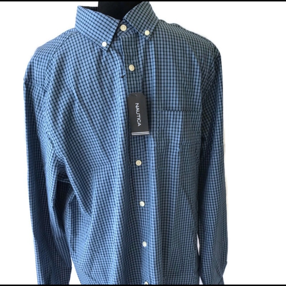 Nautica Men’s Dress Shirt Large Blue Plaid Long Sleeve New with Tags $69.50